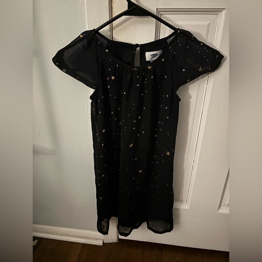 Kids Black Dress with Gold Star Pattern